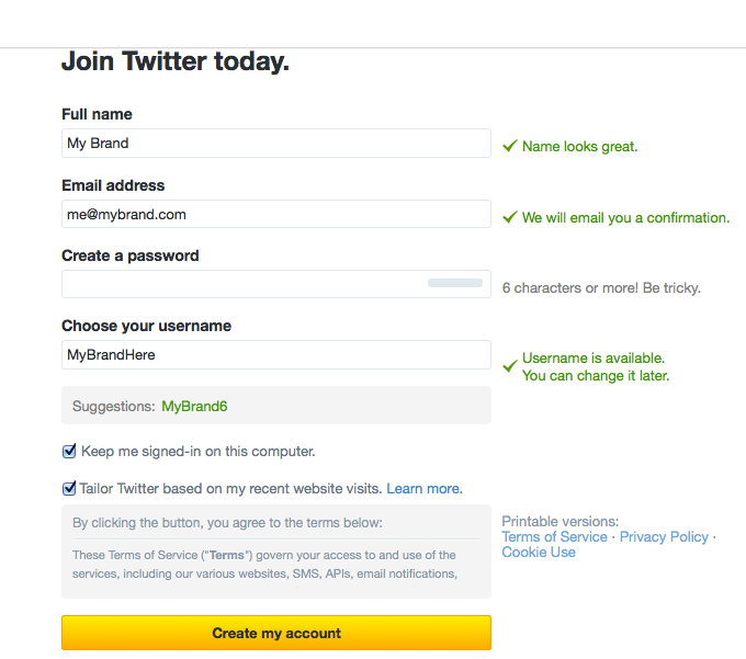 how to create a twitter account