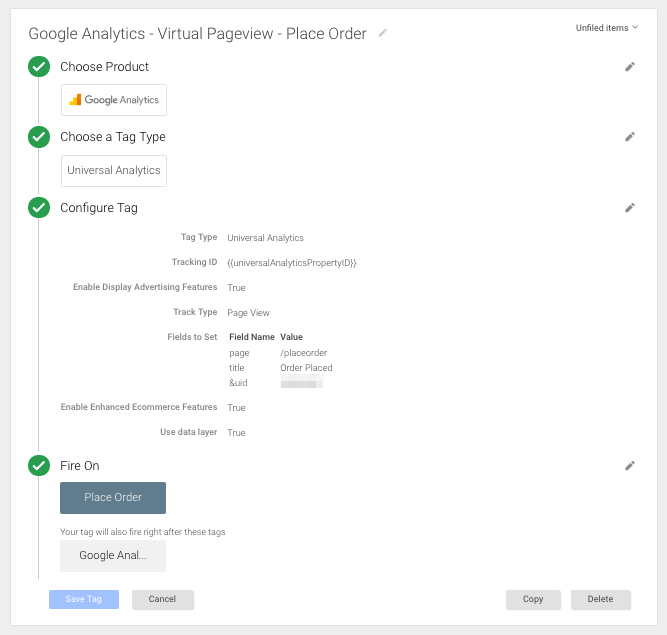 Google Tag Manager Virtual Page View Tag - Orders