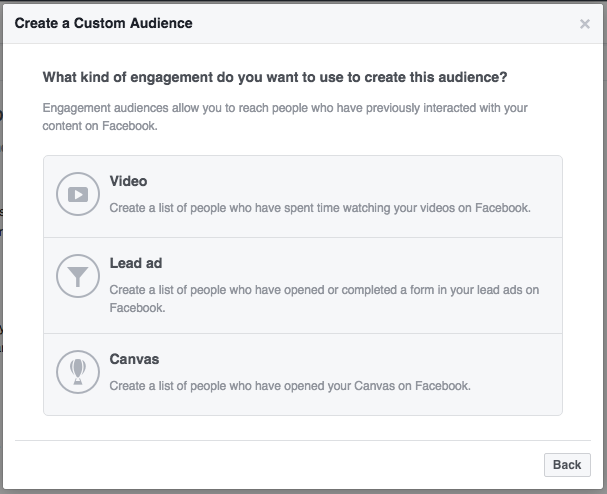 Types of Facebook engagement custom audiences