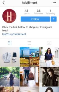 Instagram Link for LIke2buy used by habiliment