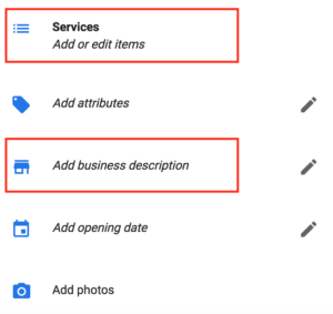 Add Services and Description to GMB