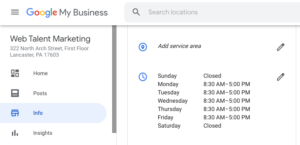 Google My Business hours section